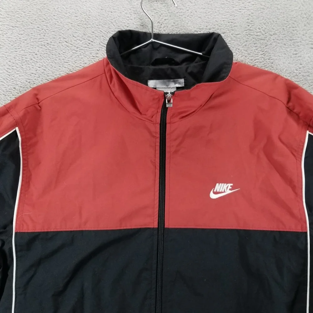 Nike Jacket Mens L Black Red‎ Windbreaker Lined Full Zip Track Athletic Y2K